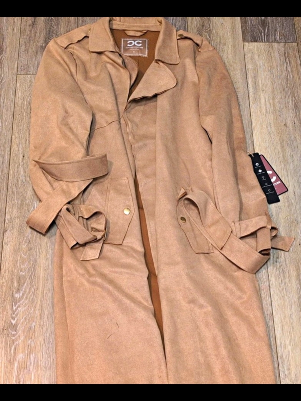 Signature Camel Suede-Look Trench Coat with Belt